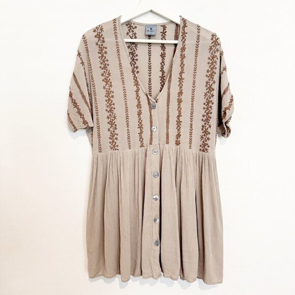 By Together Embroidered Button Up Baybydoll Dress Boho Western Cottage Small - Picture 1 of 6